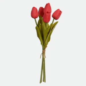 Buquê de Tulipas Artificiais Real Toque – Kit com 5 Unidades (Vermelho) 32cm