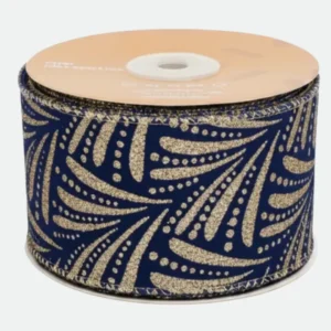 Fita Aramada Veludo Azul Escuro Arabesco 6,3cmx9,14m
