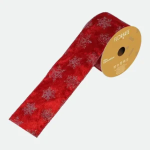 Fita Aramada Veludo C/Costura C/Glitter (Vermelho Branco) 6,3cmX9,14m