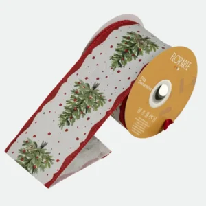 Fita Decorativa Aramada Natal Pinheiro Vermelho Verde 6,3cmx9,14m