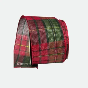 Fita de Natal Aramada Xadrez Vermelha e Verde 6,3cmx9,14m