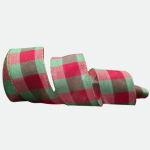 Fita Natal Aramada Xadrez C/Costura Verde e Vermelho 6,3cmx9,14m
