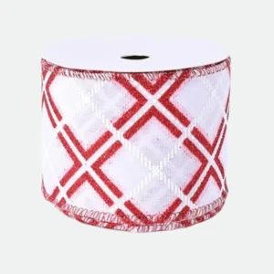 Fita Natalina Aramada Linho c/Glitter Branco e Vermelho 6,3cmX9,14m