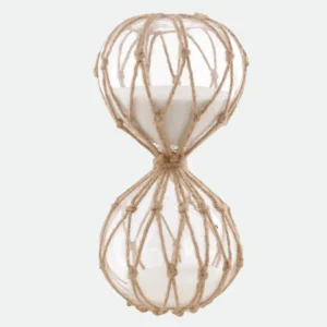 Ampulheta Decorativa de Vidro com Rede de Sisal e Areia Branca 25X13X13cm