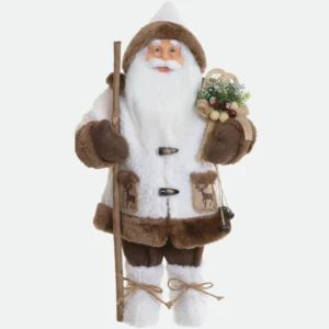 Papai Noel Natal Em Pé (Off White e Marrom) 45cm