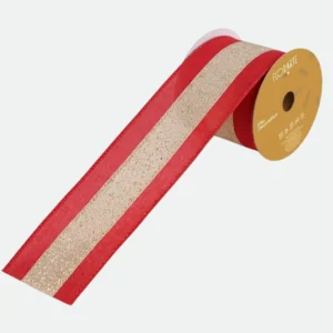 Fita Aramada de Natal em Linho (Vermelho, Bege, Dourado)  6,3cm x 9,14m