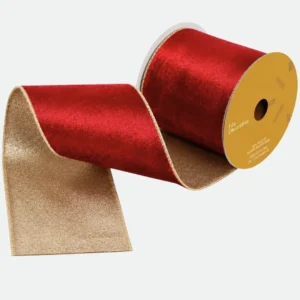 Fita Aramada Veludo Dupla Face C/Costura (Vermelho Dourado) 10cmX5m
