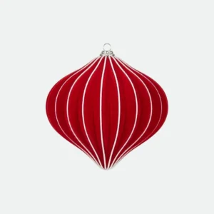Enfeite de Natal Gota Pendente Vermelho com Listras Brancas – 12cm Florarte