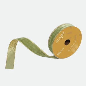 Fita Aramada Veludo Dupla Face C/ Costura Verde Oliva Champanhe 2,5cmx9,14m Florarte