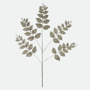 Galho de Folhas com Glitter Champanhe 58cm - Florarte