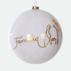 Bola de Natal Família Sagrada Branca e Dourada 10cm