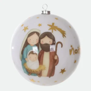 Bola Natalina Decorativa Infantil Sagrada Família Ilustrada 10cm
