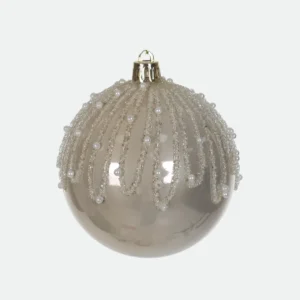 Bola Natalina Decorada Champanhe com Pérolas 8cm
