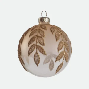 Bola Natalina Em Vidro Borossilicato Ramos Dourado 8cm - Florarte