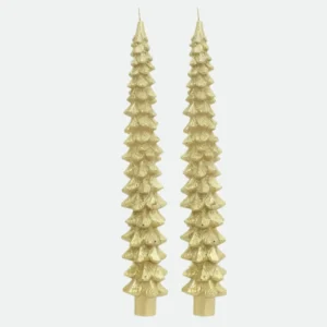 Conjunto c/ 2 Velas Natalinas Árvore de Natal Pinheiro Dourada 25cm Florarte