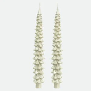 Conjunto C/ 2 Velas Natalinas Formato Árvore de Natal Pinheiro Champanhe 25cm Florarte