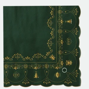 Guardanapo Natalino Papel Hot Stamping Folha Dupla C/20 Und. (Verde e Dourado) 33X33cm