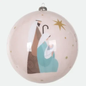 Bola Natalina Sagrada Família Bege 15cm - Florarte