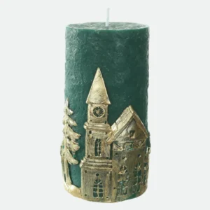Vela Decorativa Natalina Verde e Dourado 12X6,5X6,5cm