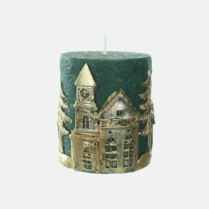 Vela Decorativa Natalina Verde e Dourada 8X7X7cm