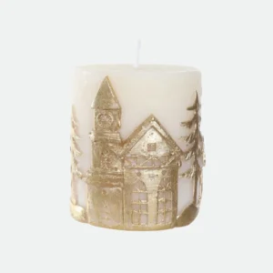 Vela Decorativa Natalina Branca e Dourada 8x7x7cm Florarte