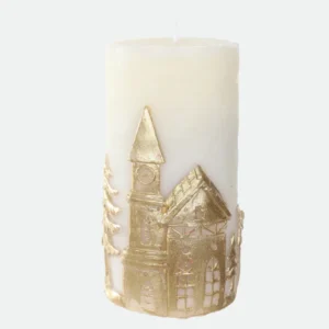 Vela Decorativa Natalina Branca e Dourada 12x6,5x6,5cm Florarte