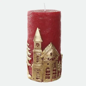 Vela Decorativa Natalina Vermelha e Dourada 12x6,5x6,5cm