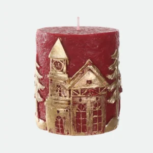 Vela Decorativa Natalina Vermelha e Dourada 8x7x7cm Florarte