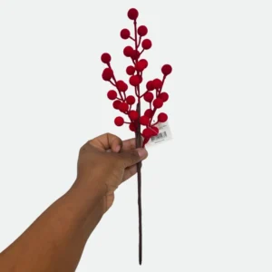 Haste Natalina Bolinhas em Veludo Vermelho 38cm - Dinatale