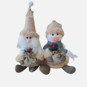 Par Enfeite De Natal Boneco De Neve E Papai Noel Sentados 20cm Luxo